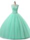 Sexy Apple Green Ball Gowns Tulle Scoop Sleeveless Beading and Lace Floor Length Lace Up Sweet 16 Dresses