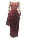 Burgundy Scalloped Neckline Lace and Appliques Mother Dresses Long Sleeves Zipper