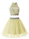 Knee Length Yellow Wedding Party Dress Organza Sleeveless Beading
