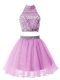 Lilac Zipper Quinceanera Dama Dress Beading Sleeveless Knee Length
