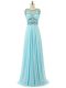 Aqua Blue Empire Beading Prom Gown Zipper Chiffon Sleeveless Floor Length