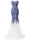 Blue And White Prom Dress Tulle Brush Train Sleeveless Beading and Lace and Appliques