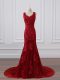 Fantastic Sleeveless Lace Brush Train Zipper Mother of the Bride Dress in Red with Lace and Appliques