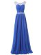 High Quality Blue Side Zipper Winning Pageant Gowns Beading Sleeveless Floor Length Sweep Train