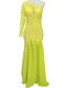 Fitting Yellow Chiffon Side Zipper Mother Dresses Long Sleeves Brush Train Lace and Appliques