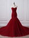 Custom Made Court Train Mermaid Wine Red Sweetheart Tulle Sleeveless Lace Up