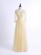 Delicate V-neck Half Sleeves Wedding Guest Dresses Floor Length Lace Light Yellow Tulle