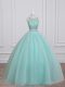 Aqua Blue Sweet 16 Dresses Sweet 16 and Quinceanera with Beading Scoop Sleeveless Lace Up