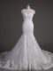 Beautiful White Tulle Backless Bridal Gown Sleeveless Brush Train Lace