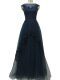 Navy Blue Tulle Zipper Mother of Bride Dresses Sleeveless Floor Length Lace and Appliques