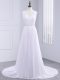 Romantic White Backless Wedding Dresses Belt Sleeveless Brush Train