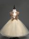 Suitable Champagne Tulle Zipper Flower Girl Dresses for Less Sleeveless Tea Length Sequins and Bowknot