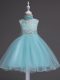 Fantastic Aqua Blue Ball Gowns Beading and Lace Girls Pageant Dresses Zipper Organza Sleeveless Knee Length
