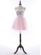 Baby Pink A-line Tulle and Sequined Sweetheart Sleeveless Sequins and Bowknot Mini Length Zipper Prom Dress