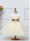 Popular Champagne Tulle Zipper Teens Party Dress Sleeveless Knee Length Lace and Bowknot