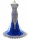 Cheap Royal Blue Mermaid Beading and Lace and Appliques Formal Dresses Side Zipper Tulle Sleeveless