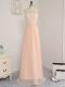 Modest Peach Sleeveless Floor Length Lace Backless Quinceanera Dama Dress