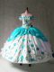 Hot Sale Cap Sleeves Floor Length Embroidery and Ruffles Lace Up Sweet 16 Quinceanera Dress with Multi-color