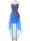 Flirting Blue Empire Sweetheart Sleeveless Tulle High Low Lace Up Appliques Evening Dress