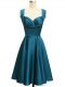 Designer Teal Empire Taffeta Straps Sleeveless Ruching Knee Length Lace Up Bridesmaid Gown