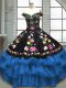 Floor Length Ball Gowns Sleeveless Blue And Black 15th Birthday Dress Lace Up
