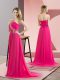 High End Sweetheart Sleeveless Prom Dresses Floor Length Beading Hot Pink Chiffon