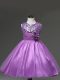 Lilac Ball Gowns Scoop Sleeveless Tulle Knee Length Zipper Sequins and Hand Made Flower Kids Pageant Dress