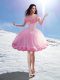 Baby Pink Tulle Lace Up Off The Shoulder Sleeveless Mini Length Prom Party Dress Hand Made Flower