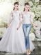 Artistic Half Sleeves Floor Length Lace Lace Up Wedding Dress with White