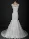 Sleeveless Brush Train Clasp Handle Beading and Lace Wedding Dress