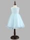 Tulle Scoop Sleeveless Zipper Lace and Bowknot Flower Girl Dress in Light Blue