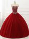 High Class Wine Red Quince Ball Gowns Military Ball and Sweet 16 and Quinceanera with Beading Sweetheart Sleeveless Lace Up
