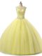 Yellow Tulle Lace Up Sweet 16 Dresses Sleeveless Floor Length Beading and Lace