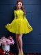 Yellow Lace Up Scalloped Beading and Lace and Appliques Damas Dress Chiffon 3 4 Length Sleeve