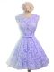 Lavender Lace Lace Up Quinceanera Court Dresses Sleeveless Knee Length Belt