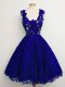 Blue Lace Up Quinceanera Court Dresses Lace Sleeveless Knee Length