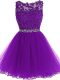 Comfortable Eggplant Purple Sleeveless Beading and Ruffles Mini Length Prom Dress