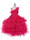 Organza Asymmetric Sleeveless Lace Up Lace and Ruffles and Ruffled Layers Little Girls Pageant Dress in Hot Pink