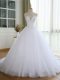 Colorful Lace and Appliques Wedding Gown White Lace Up Sleeveless Court Train