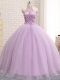Modest Ball Gowns Sleeveless Lilac Quinceanera Dress Brush Train Lace Up