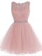 Pink Zipper Dress for Prom Beading and Lace and Appliques Sleeveless Mini Length
