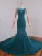 Pretty Teal Sleeveless Beading and Lace and Appliques Zipper Red Carpet Prom Dress