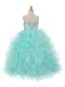 Straps Sleeveless Little Girls Pageant Dress Wholesale Floor Length Beading and Ruffles Aqua Blue Organza