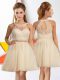 A-line Quinceanera Court Dresses Champagne Halter Top Tulle Sleeveless Knee Length Zipper