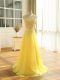 Shining Yellow Zipper Scoop Lace and Appliques Prom Evening Gown Chiffon Sleeveless