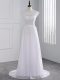 Fine White Scalloped Backless Lace Wedding Dresses Brush Train Cap Sleeves