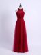 Empire Bridesmaid Dress Wine Red Halter Top Tulle Sleeveless Floor Length Lace Up