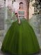 Flare Olive Green Lace Up Strapless Beading Sweet 16 Dresses Tulle Sleeveless