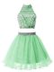Fashionable Halter Top Sleeveless Wedding Guest Dresses Mini Length Beading Apple Green Organza