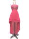Deluxe Hot Pink Sleeveless Beading High Low Cocktail Dresses